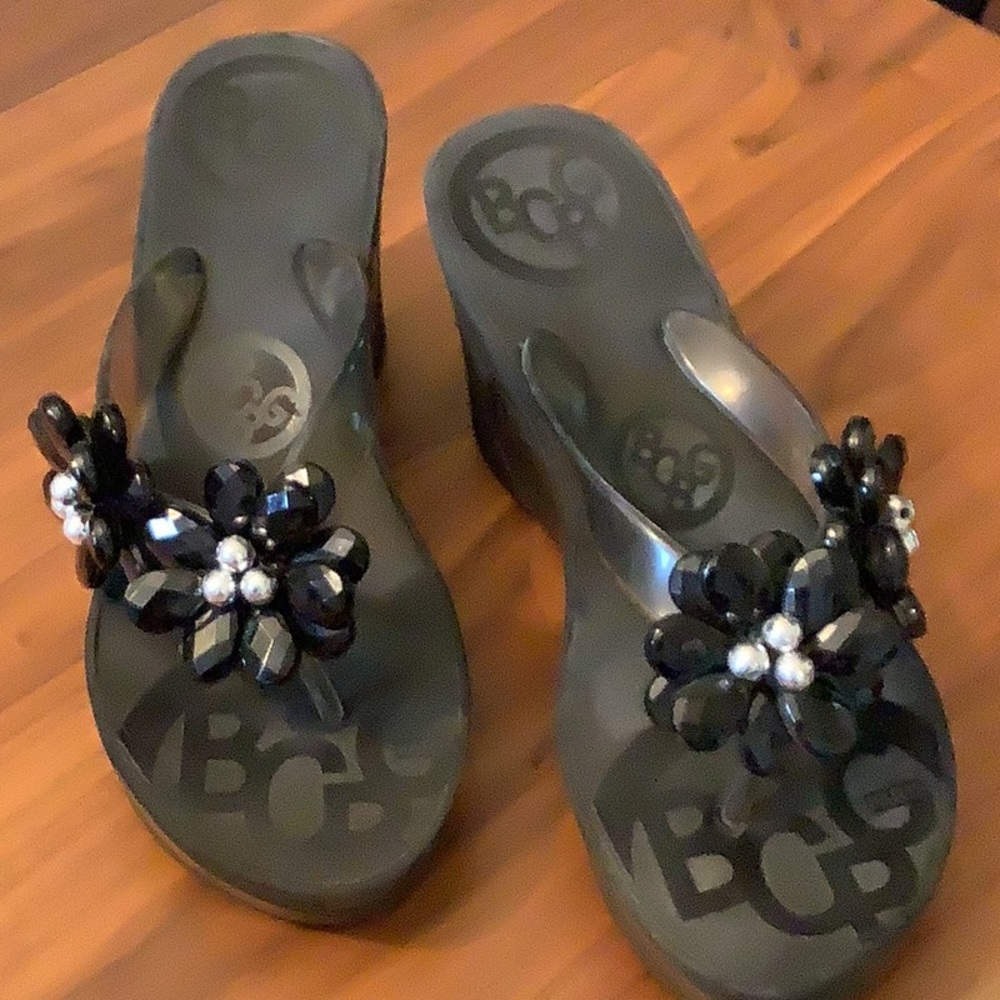 BCBG Paris Beaded Flower Wedge